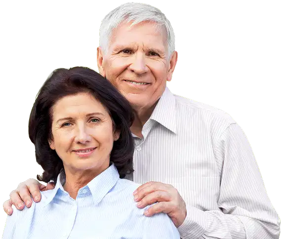 Checkered-shirt senior smiling outdoors – vibrant life with eye care expertise.